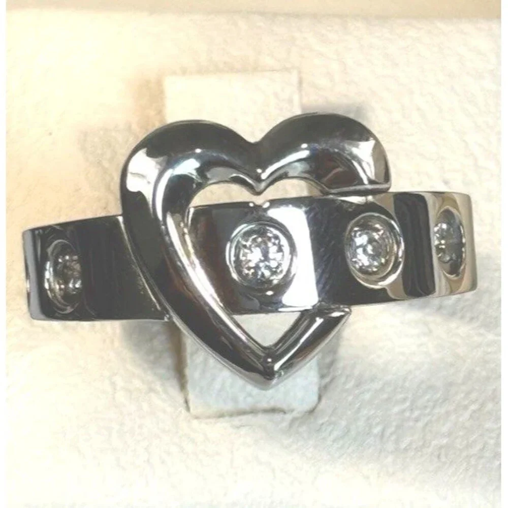 SMD Y2K Stainless Steel Crystal Heart Belt Buckle Ring Size 10 McBling